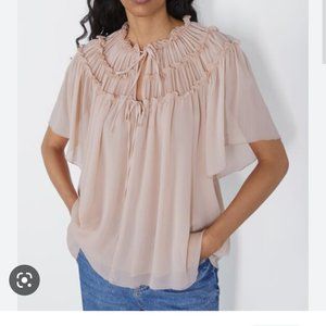 NWT ZARA RUCHED FRILL BLOUSE SIZE M